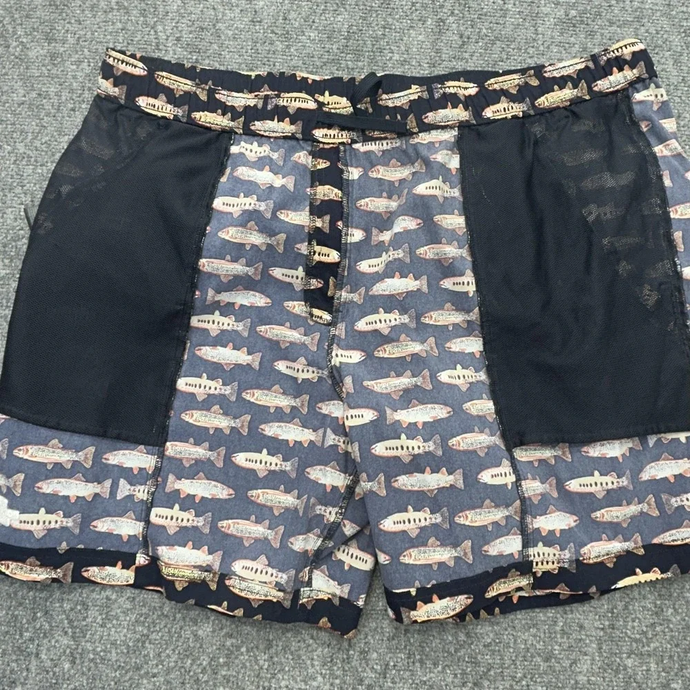 The North Face Fish Print Swim Shorts Mens‎ 2XL Blue Nylon Quick Dry 6